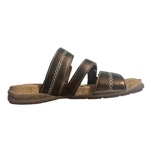 Clarks Sandals Womens 8 Leather Slide Comfort Shoe Roseville Bay Metallic Bronze - Picture 3 of 8